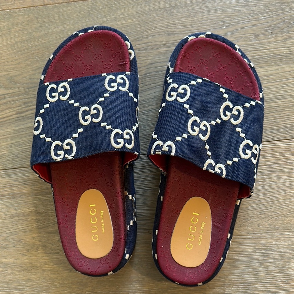 Gucci canvas slides